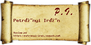 Petrányi Irén névjegykártya